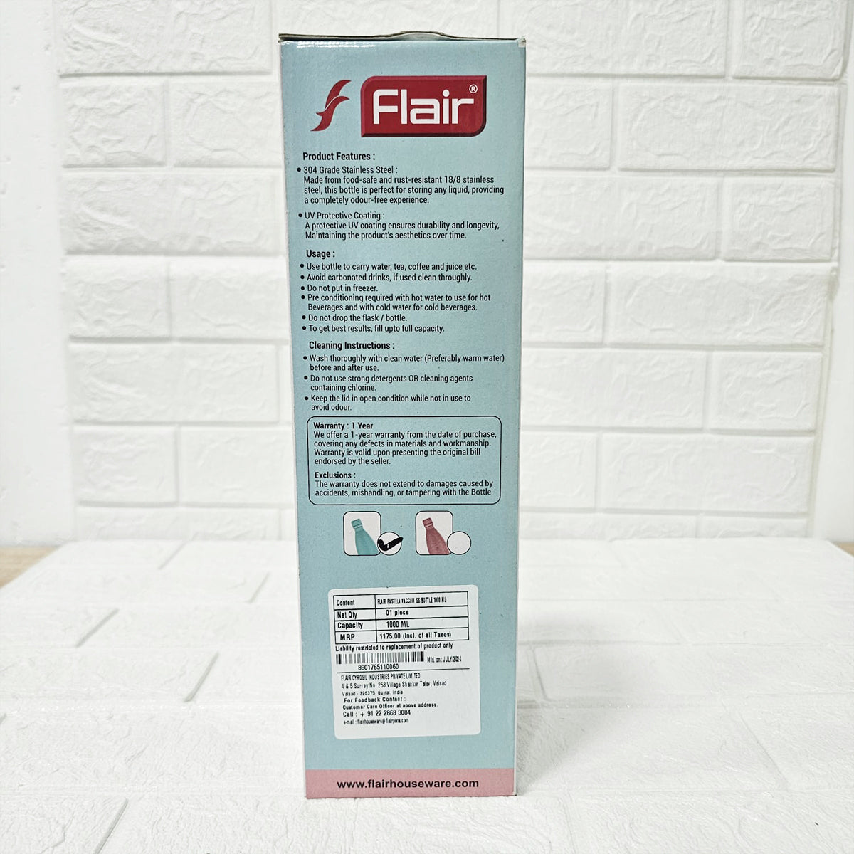 Di0027 Flair Pastel Vacuum Insulated Stainless Steel Bottle – 1000 ml