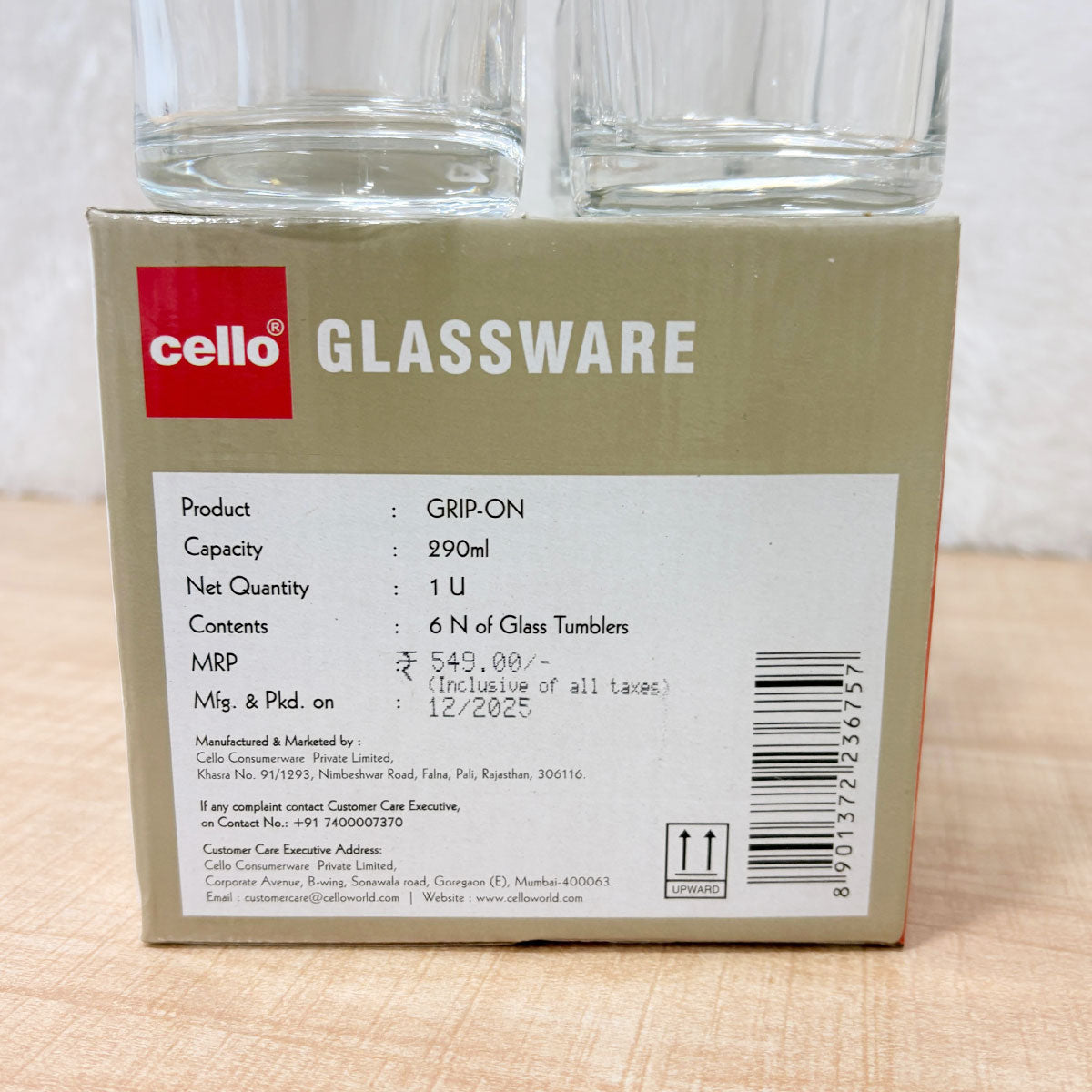AM6604 Cello Grip-On PB-Series Glass Tumbler Set, 290ml (Pack of 6)