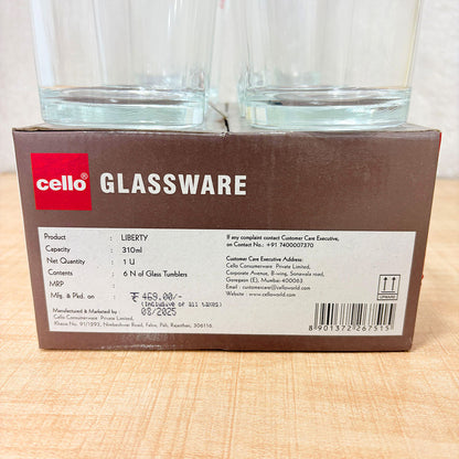 AM6584 Cello Liberty P-Series Glass Tumbler Set, 310ml (Set of 6)
