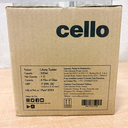 AM6599 Cello Liberty Water Tumbler Set, 300ml (Set of 6)