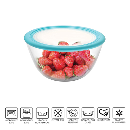 AM0648 CELLO Ornella Toughened Glass Mixing Bowl with Premium Lid | Microwave Safe & Dishwasher Safe | 500ml, Set of 1