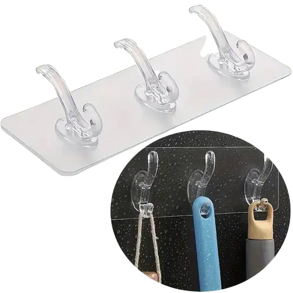 AM5310 Wall Transparent 3 Hook Hanger for Hanging Clothes