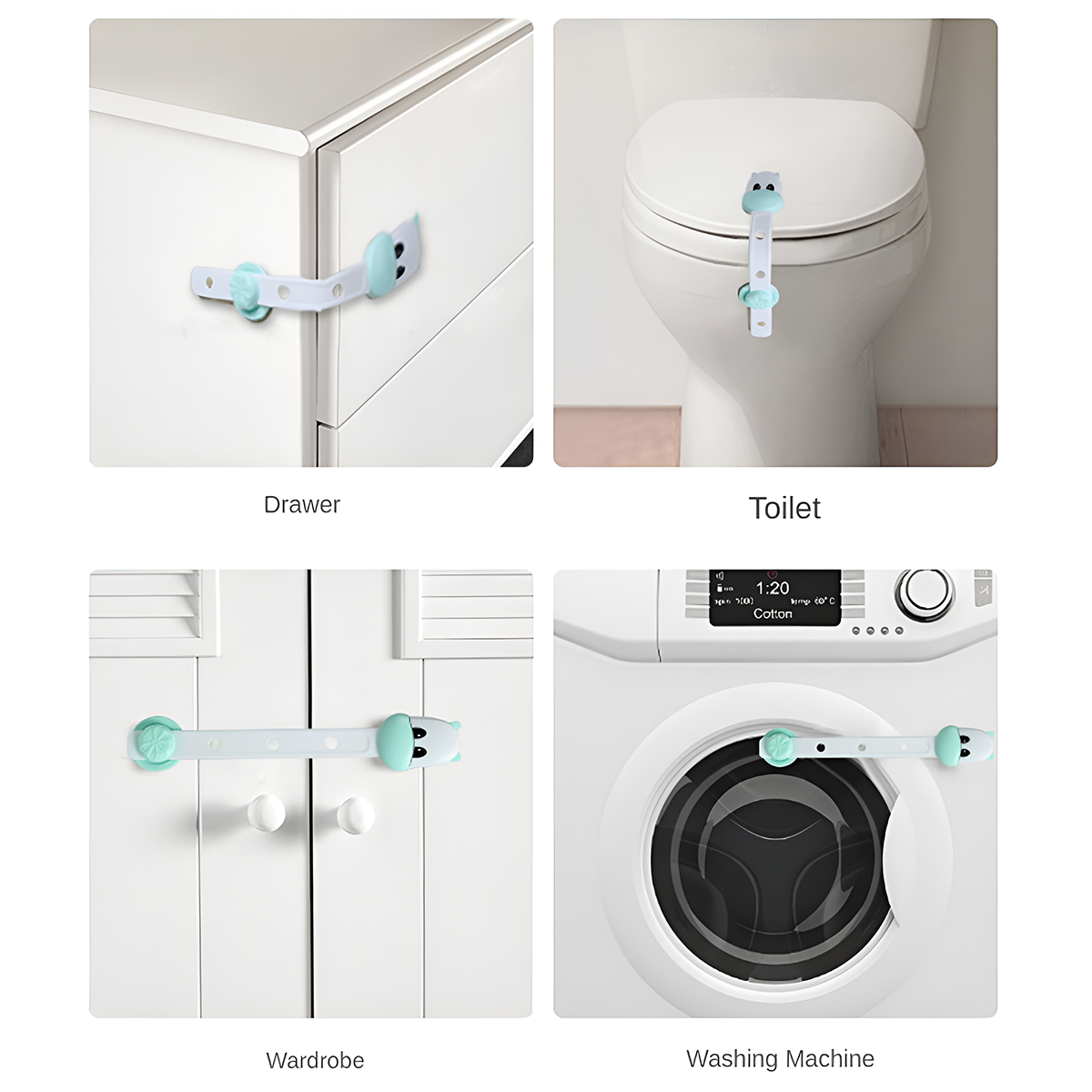 AM7629 Adjustable Plastic Child Safety Strap Locks for Cabinets Drawers Fridge and Wardrobe Doors