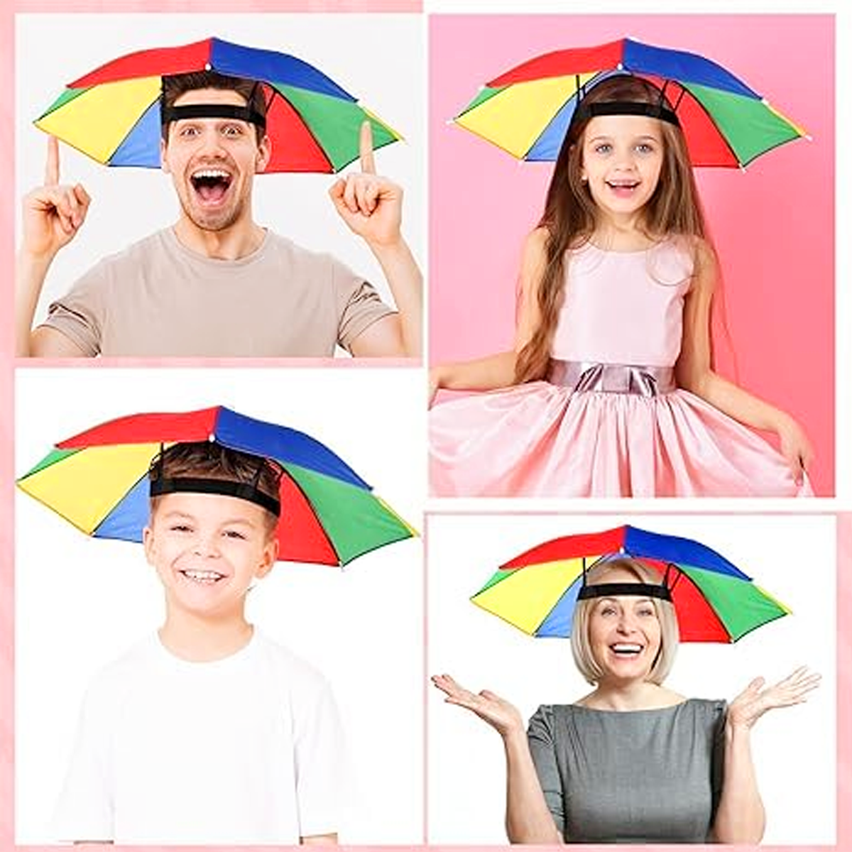 AM5607 Rainbow Umbrella Hat, Hand Free Umbrella for Adults and Kids - Waterproof and Lightweight Cap Umbrella