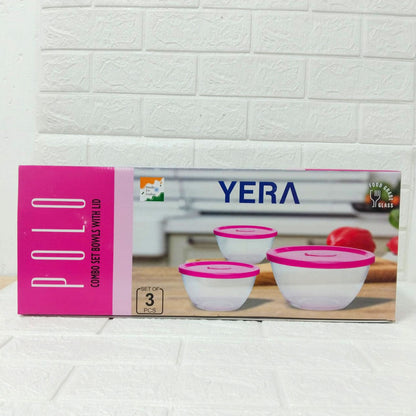 Di0199 YERA Polo Glass Bowl Set with Lids  - 3-Piece (435ml, 1000ml, 1580ml)