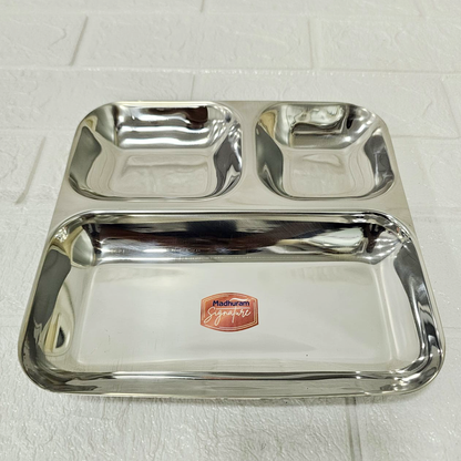 AM6013 Madhuram Stainless Steel 3 Compartment Mess Plate
