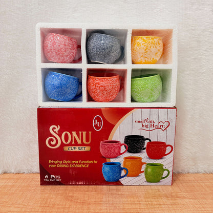 TM0072 Sonu Ceramic Tea Cup Set - (6 Pcs) with Floral Pattern in Multiple Colors