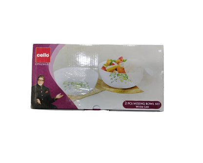 AM0639 CELLO Opalware Mixing Bowl Set with Premium Lid, Green Orchard | Microwave and Dishwasher Safe | Scratch Resistant & Light-Weight | 2 Units