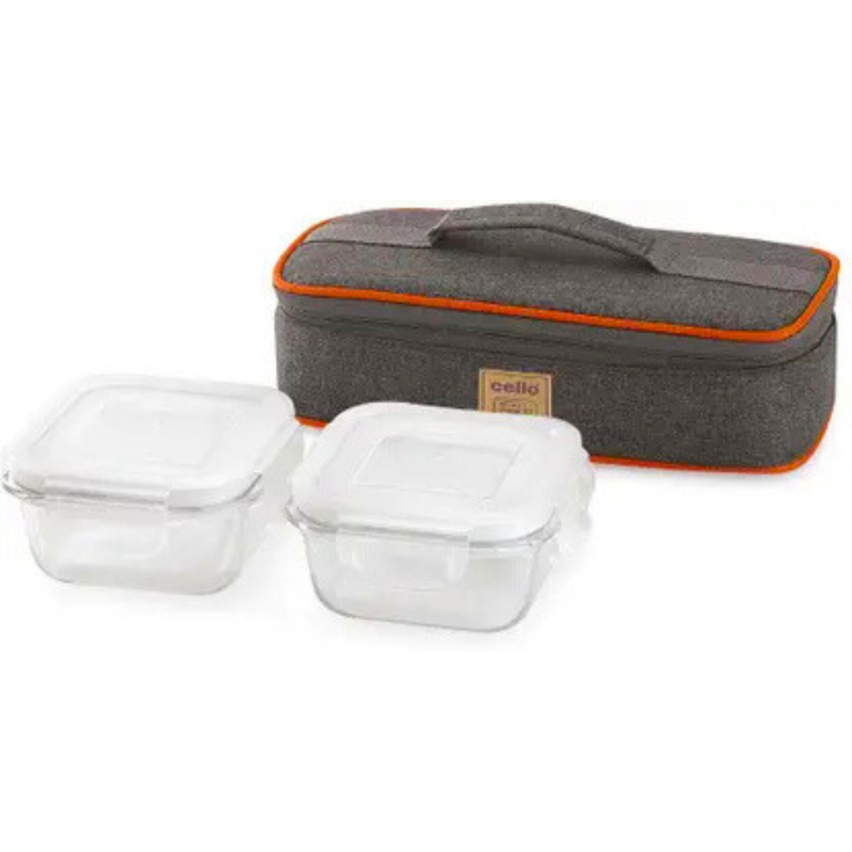 AM5444 Cello Royale Square Glass Lunch Box 320ml x 2 N with Jacket (Hr) (Pack of 2Pc)
