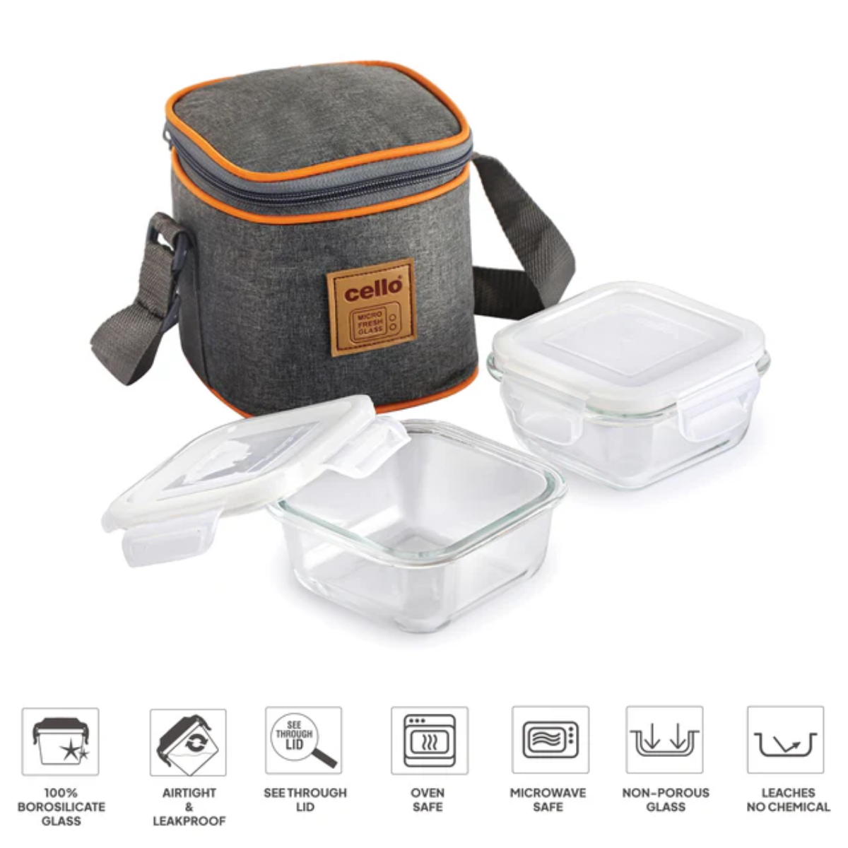 AM5445 Cello Royale Round Glass Lunch Box 320ml x 2 N with Jacket (Vr) (Pack of 2Pc)