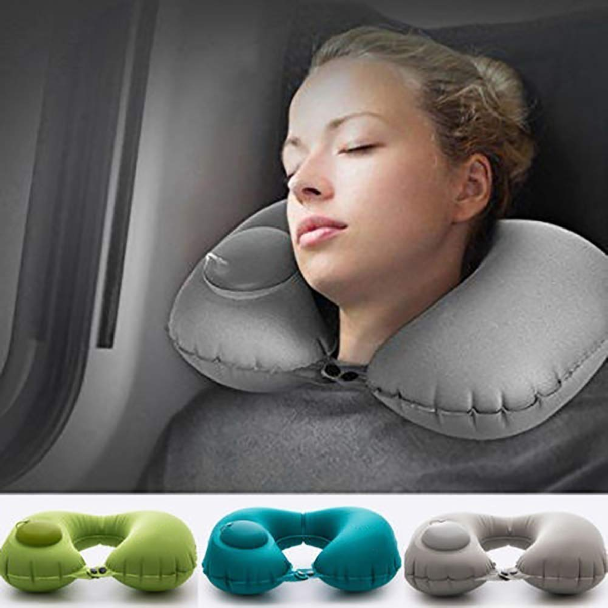 AM5487 Travel Pillow Backpack Neck Manual Press Automatic Inflatable Pillow Care Head Cervical Waist Office Rest Travel Camping