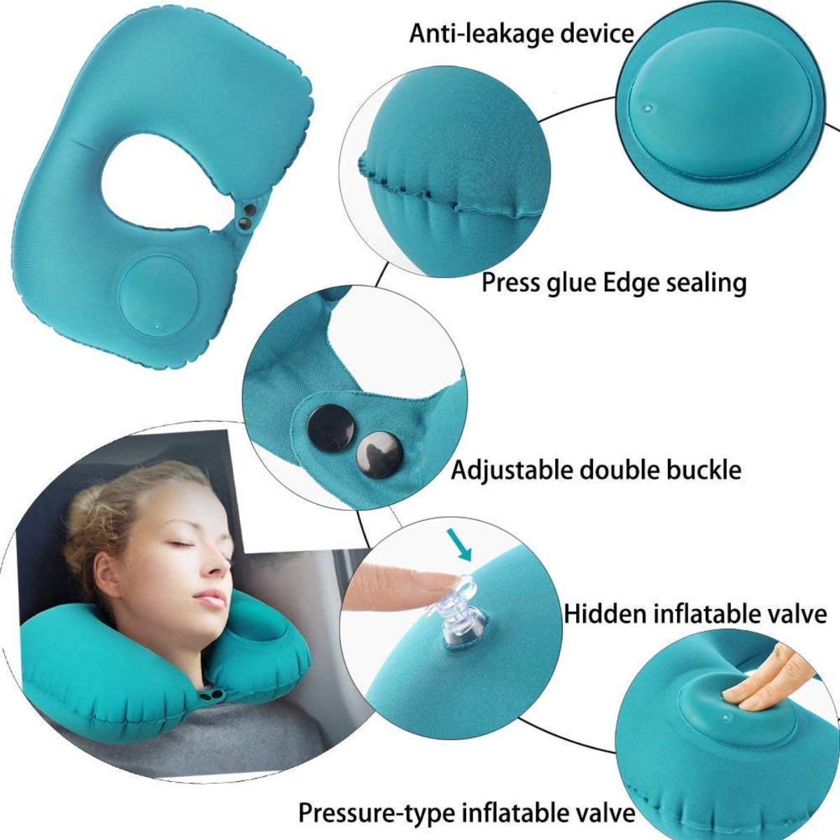 AM5487 Travel Pillow Backpack Neck Manual Press Automatic Inflatable Pillow Care Head Cervical Waist Office Rest Travel Camping
