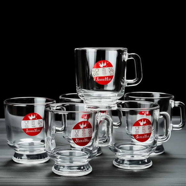 AM5379 Shine Max 6pc 80ml Coffee or Tea Cup Round Set Made of Glass