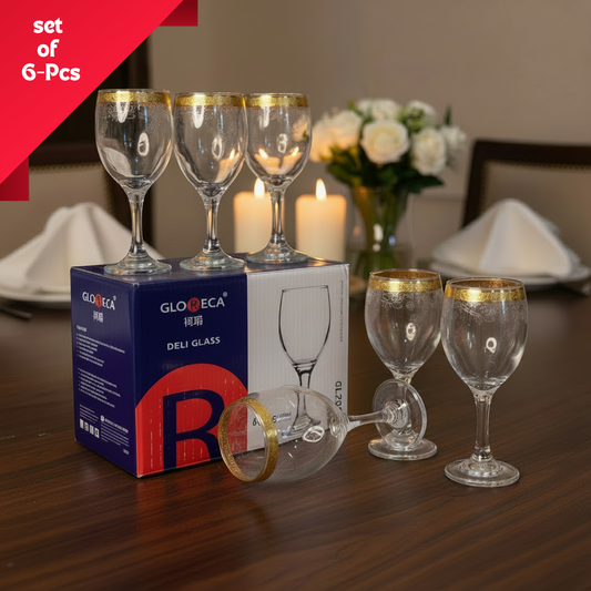 AM7739 Gloreca Elegant Gold-Rimmed Deli Glassware Set of 6 Pieces for Sophisticated Dining