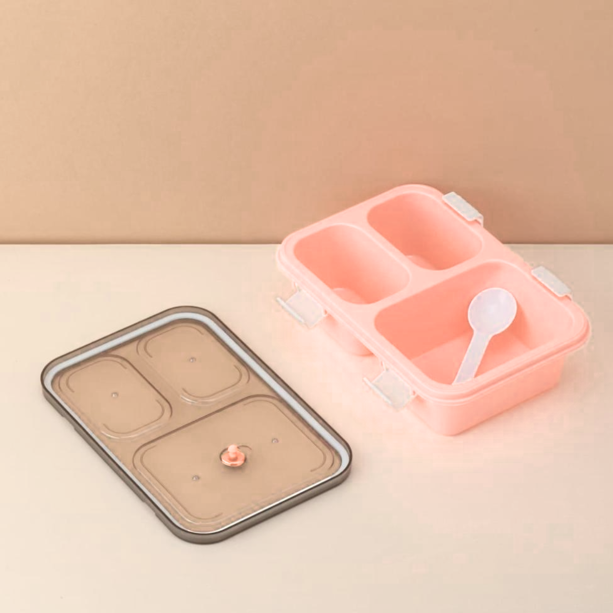AM5603 Tokyo 3 Compartment Plastic Lunch Box with Water Bottle for Boys, Girls, School & Office Men
