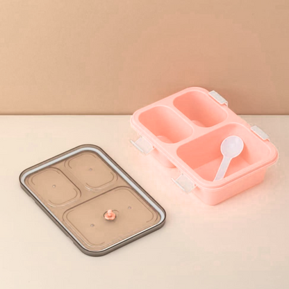 AM5603 Tokyo 3 Compartment Plastic Lunch Box with Water Bottle for Boys, Girls, School & Office Men
