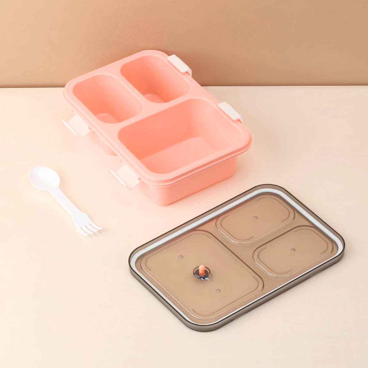 AM5603 Tokyo 3 Compartment Plastic Lunch Box with Water Bottle for Boys, Girls, School & Office Men