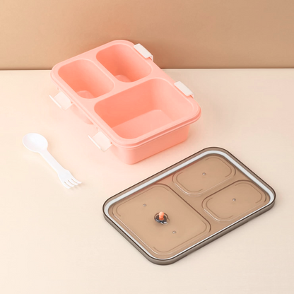 AM5603 Tokyo 3 Compartment Plastic Lunch Box with Water Bottle for Boys, Girls, School & Office Men