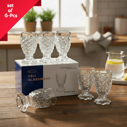 AM7748 Delisoga Premium Crystal Clear 35ml Shot Glasses - Textured Fish Scale Pattern, Set of 6