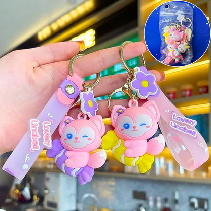 AM5892 3D MultiDesign Silicone Cartoon Animal 2 Keychains with 2 Hooks