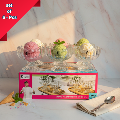 AM7787 SANJEEV KAPOOR PREMIUM GELATO ICE CREAM BOWL SET OF 6 ELEGANT GLASS BOWLS