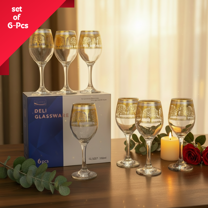 AM7740 Premium Elegant Clear Stemmed Wine Goblet Glassware Set of 6 Pieces for Dining