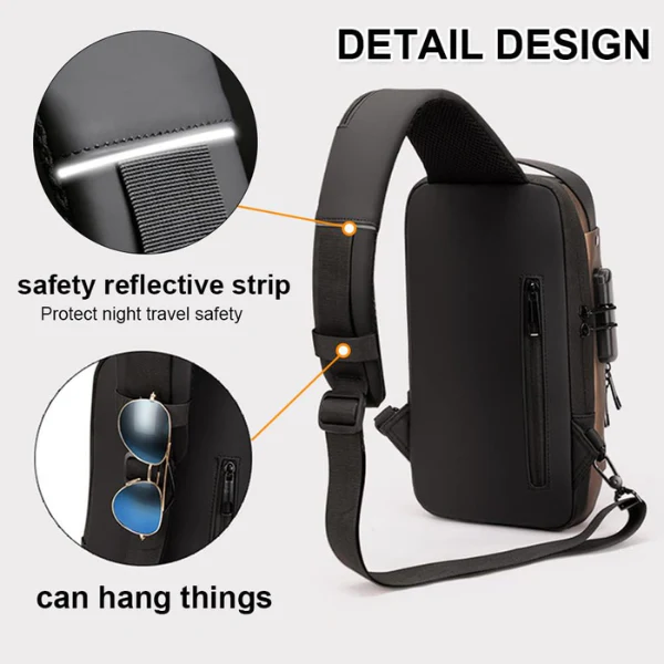 AM5415 Anti theft Crossbody Sling Bag, Waterproof Chest Daypack with USB Charging, Shoulder Backpack for Men Women