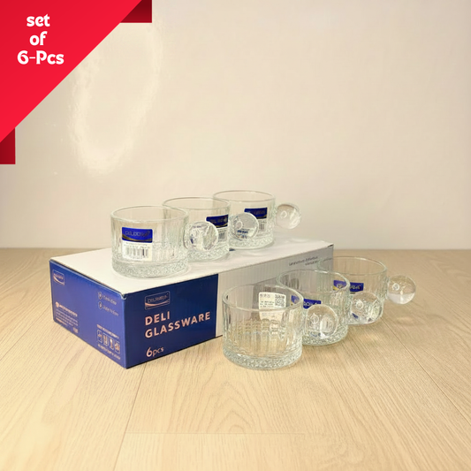 AM7751 Delisoga Premium Crystal Clear Glass Tea & Coffee Mug Set (6 Pieces, 100ml)
