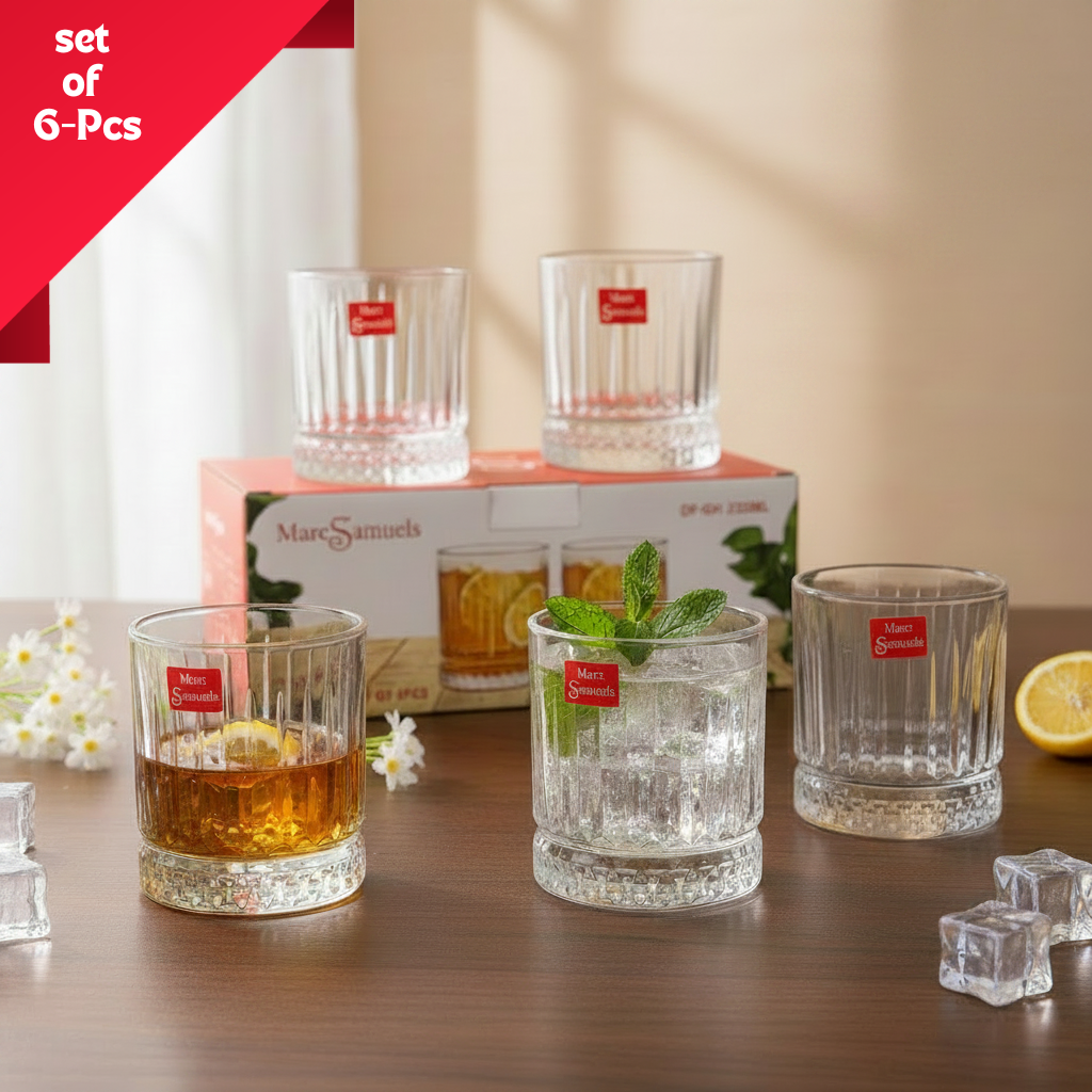 AM7737 Marc Samuels Premium Crystal Glass Tumbler Set of 6 Pieces for Kitchen Dining