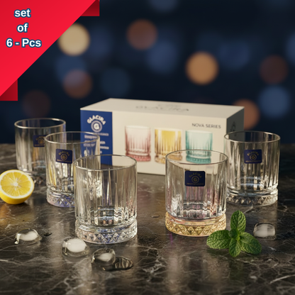 AM7797 GLACIRA NOVA SERIES GLASS TUMBLERS SET OF 6 FOR STYLISH BEVERAGE SERVING AT HOME