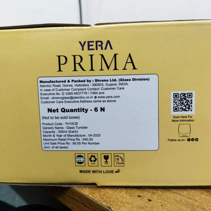AM5442 YERA Prima Venice Oak Glass Tumbler-Set of 6 Pcs - 300ml