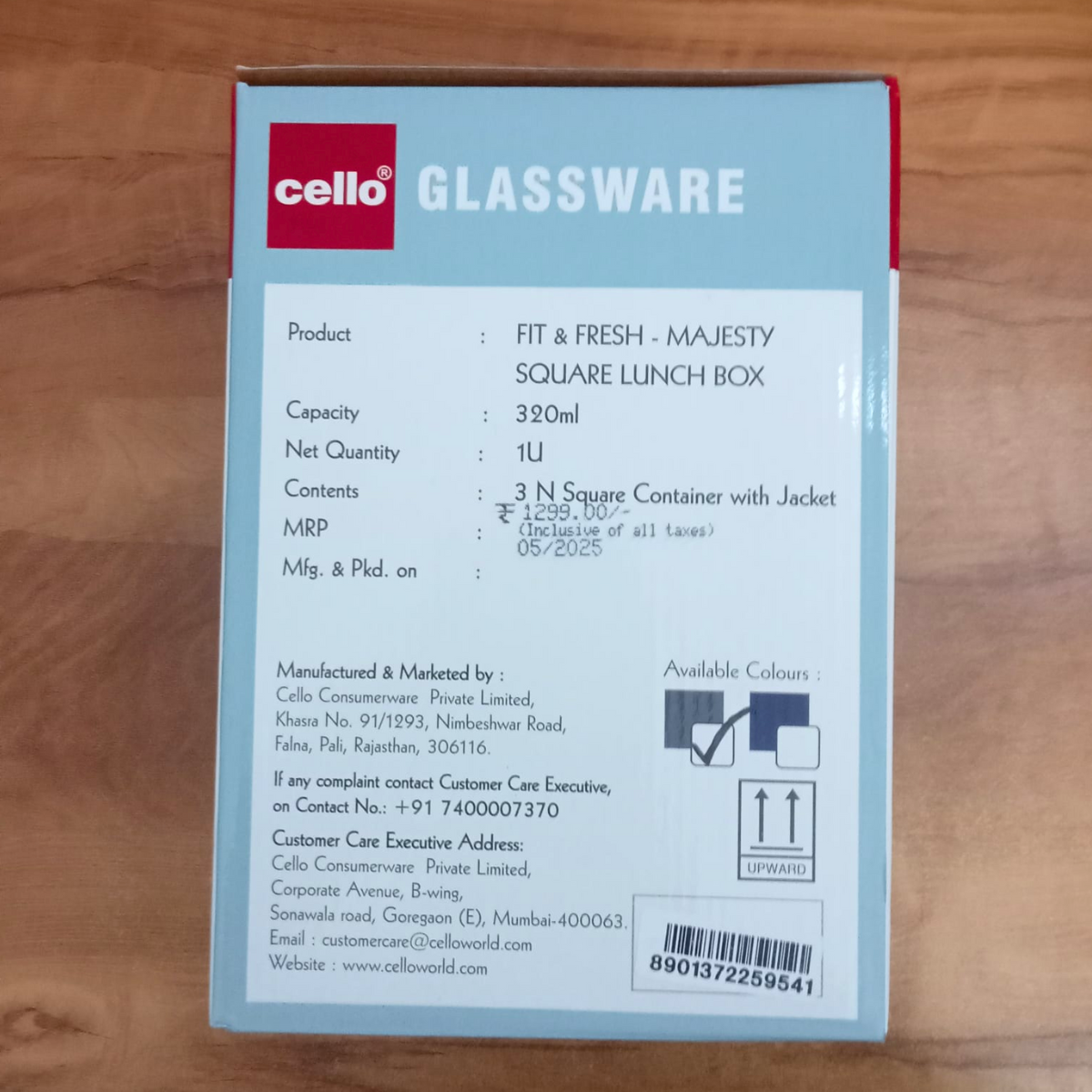 AM5452 CELLO Glassy Square Lunch Box Set of 3 Container with Jacket- each 320m-Microwavable Borosilicate Glass | Leak Proof Design