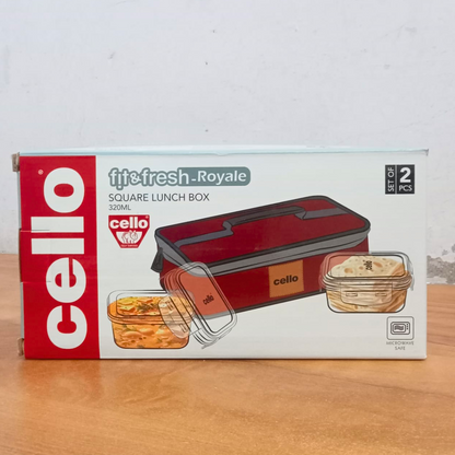 AM5444 Cello Royale Square Glass Lunch Box 320ml x 2 N with Jacket (Hr) (Pack of 2Pc)