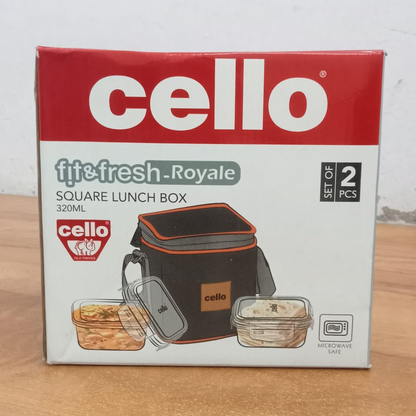 AM5445 Cello Royale Round Glass Lunch Box 320ml x 2 N with Jacket (Vr) (Pack of 2Pc)