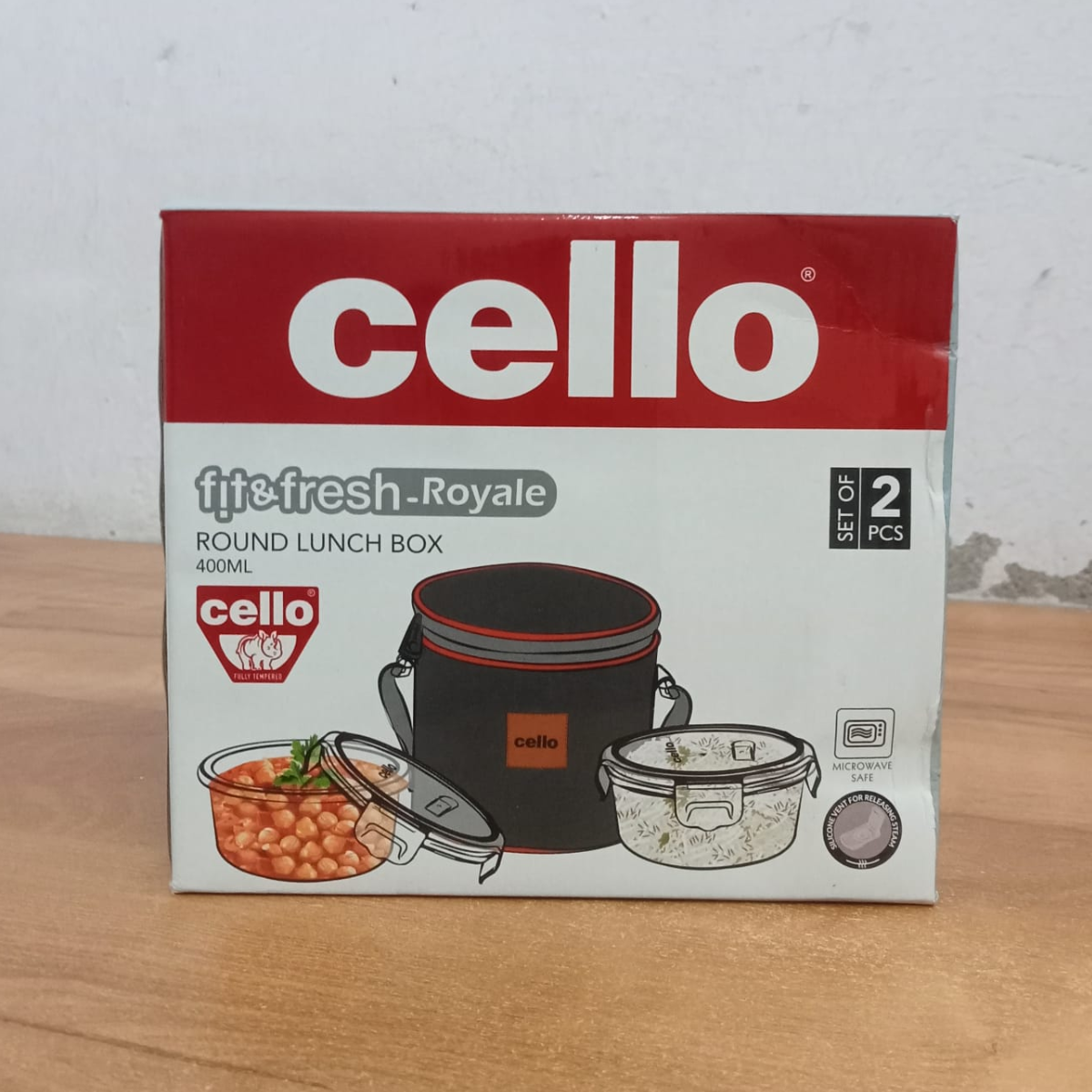 AM5447 Cello Royale Round Glass Lunch Box 400ml x 2 N with Jacket (Vr) (Pack of 2Pc)