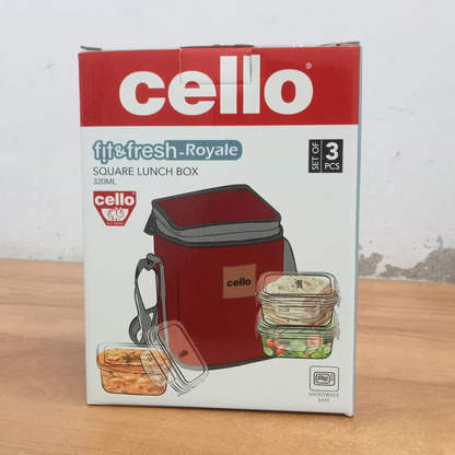 AM5448 Cello Royale Square Glass Lunch Box 320ml x 2 N with Jacket (Vr) (Pack of 2Pc)