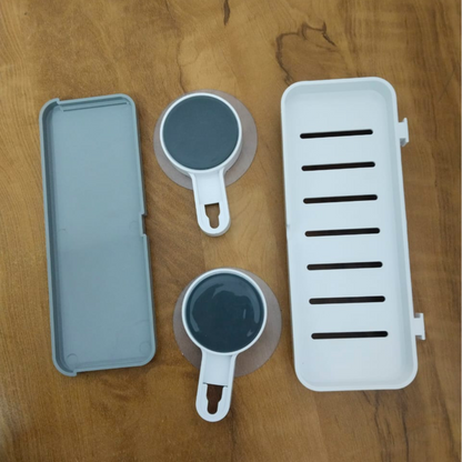 AM5479 Adhesive Soap Dish Holder with Drain- Weight Bathroom Shelf -Kitchen Holder for Soap Shampoo White-Layfoo