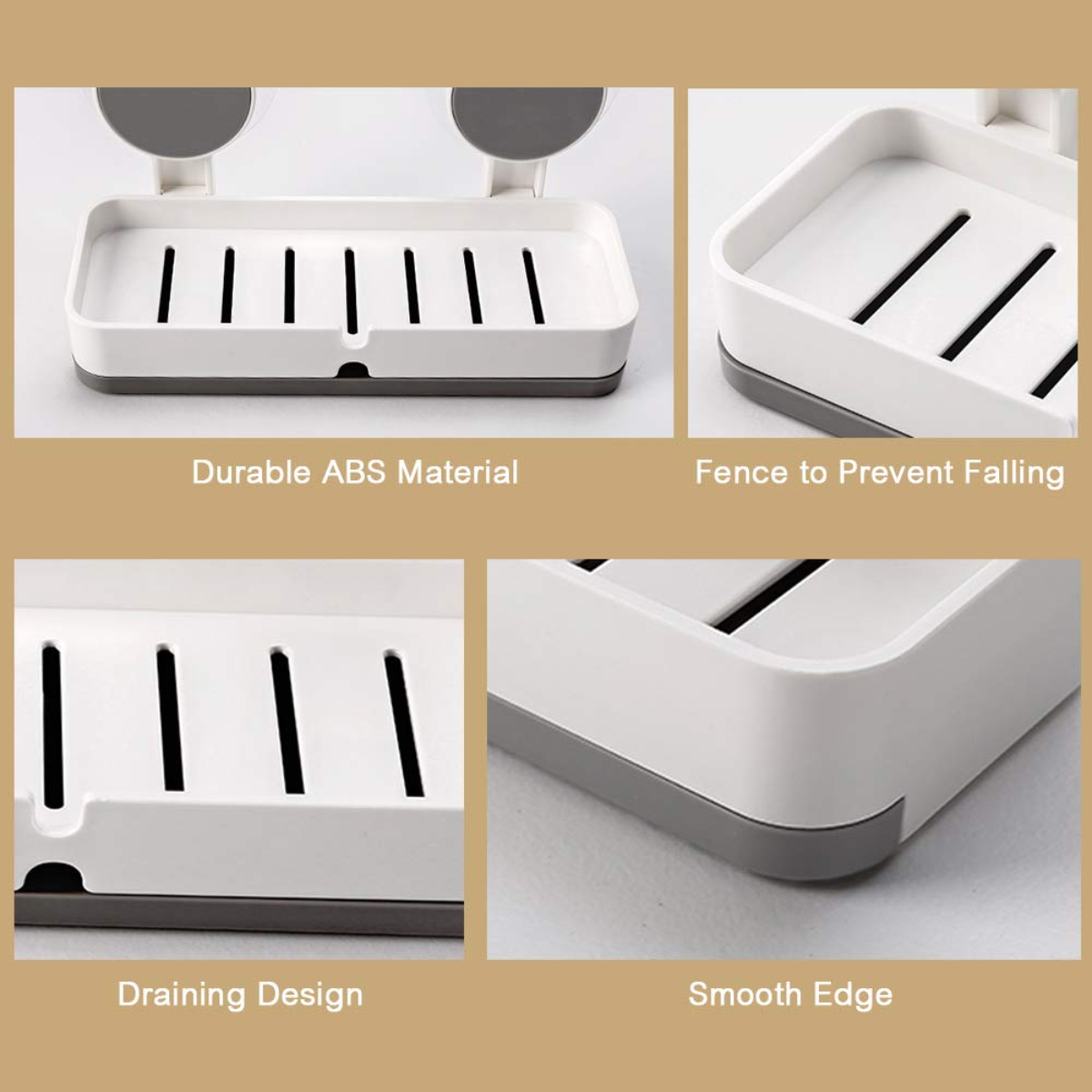 AM5479 Adhesive Soap Dish Holder with Drain- Weight Bathroom Shelf -Kitchen Holder for Soap Shampoo White-Layfoo