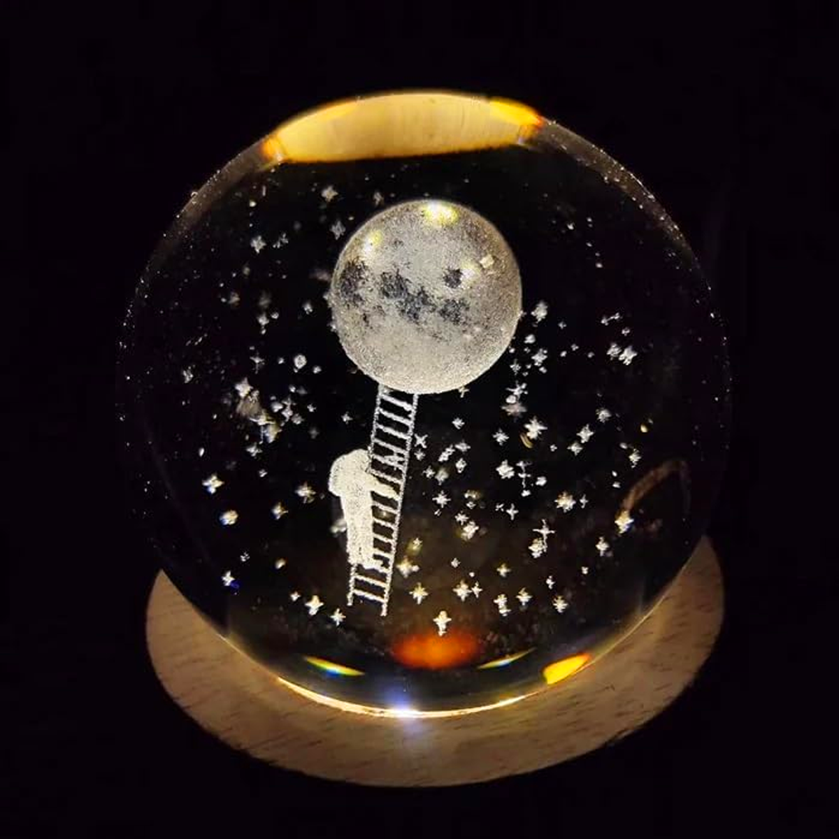 AM5592 3D Astronaut Climbing Moon Crystal Ball LED USB Night Light Lamp for Home Decoration