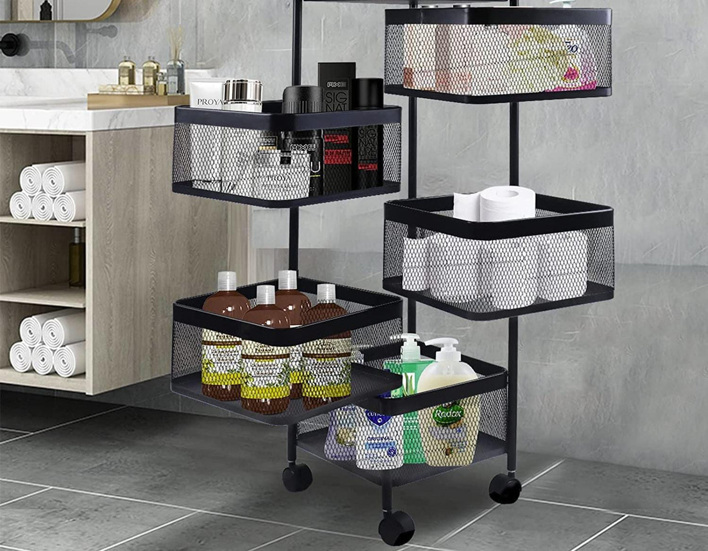 3681 Metal 3 Layer Kitchen Rotating Trolley Portable Storage Rack Square Design Fruits & Vegetable Onion Cutlery, Spice,Jars Container Basket Organizer Holder Stand For Kitchen