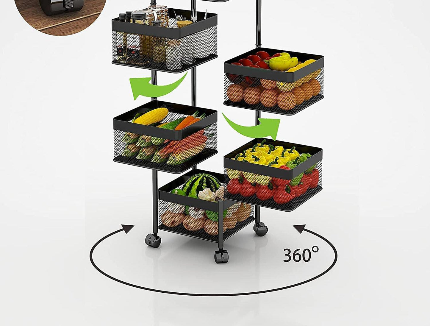 3683 Metal 4 Layer Kitchen Rotating Trolley For Kitchen