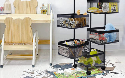 3681 Metal 3 Layer Kitchen Rotating Trolley Portable Storage Rack Square Design Fruits & Vegetable Onion Cutlery, Spice,Jars Container Basket Organizer Holder Stand For Kitchen