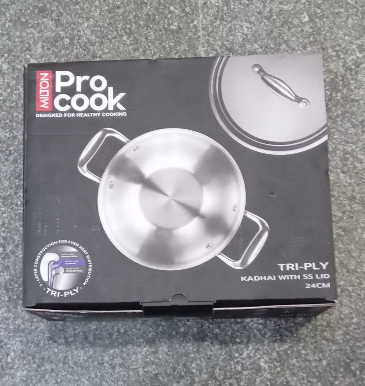 AM0974 Milton Pro Cook Triply Kadhai 24cm Designed For Healthy Cooking