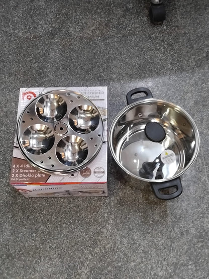AM2232 NanoNine Stainless Steel Multi Cooker, Idli/Dhokla/Momos Maker & Steamer (16idlis,2 Patra Plates, 1 Mini Idli Plate)