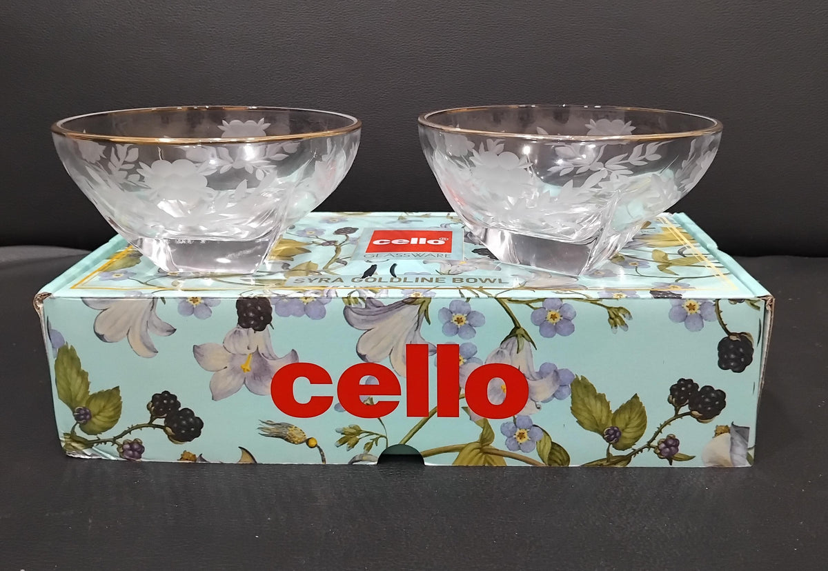 AM2575 Cello Glassware Syra Goldline Bowl Pack Of 2 Pieces