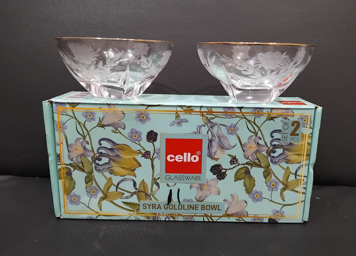 AM2575 Cello Glassware Syra Goldline Bowl Pack Of 2 Pieces
