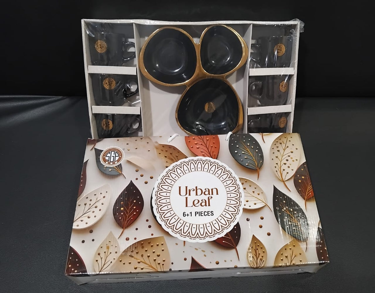 AM2772 Urban Leaf 6+1 Pieces Plastic Bowl & Ceramic Cup