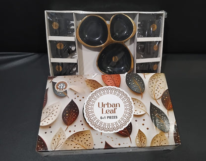 AM2772 Urban Leaf 6+1 Pieces Plastic Bowl & Ceramic Cup