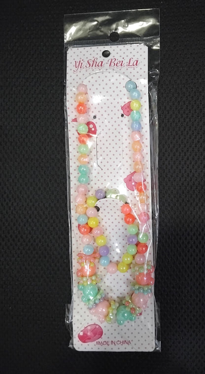AM1217 Kids Colorful Necklace Bracelet Set Children's necklace and bracelet for girls made of plastic beads with multicolor Pack Of 1 Pcs