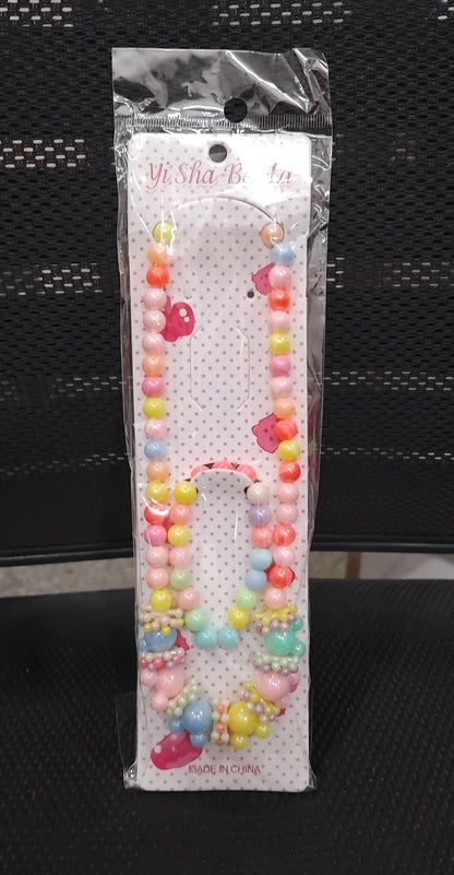 AM1217 Kids Colorful Necklace Bracelet Set Children's necklace and bracelet for girls made of plastic beads with multicolor Pack Of 1 Pcs